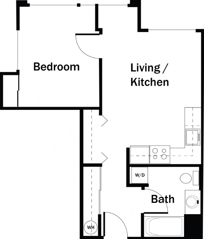 Floor plan for 1 bed, 1 bath, 541 sqft